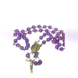 Purple Beaded Rosary Necklace